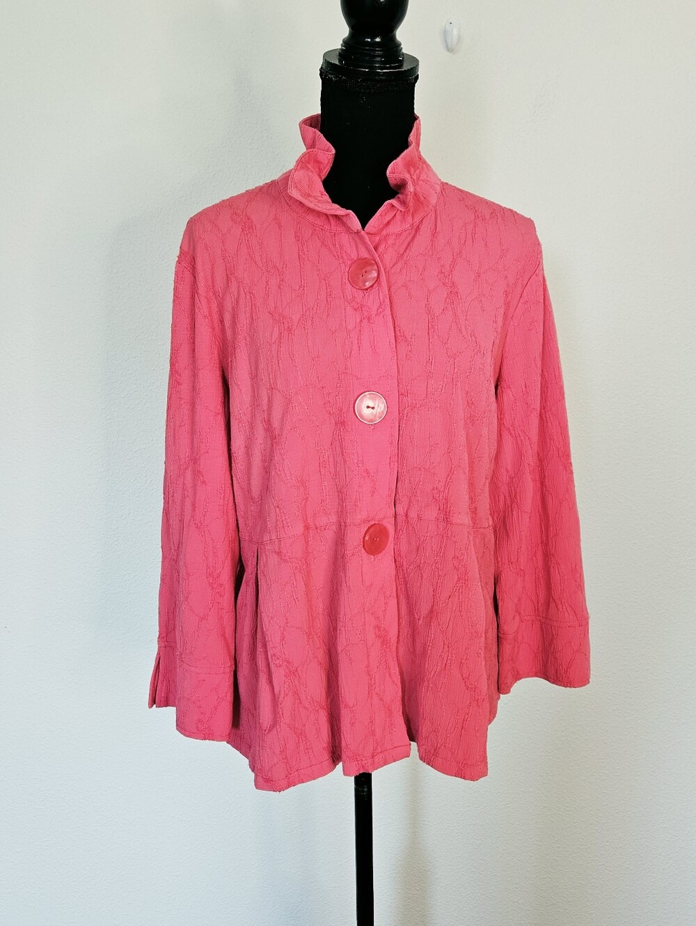 Habitat Peplum Jacket Ruffle Collar Coral Pink M